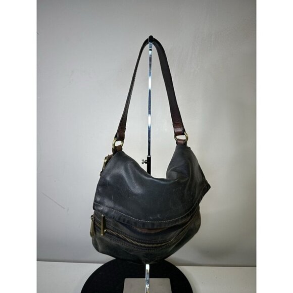 Vintage FOSSIL Explorer Foldover Leather Black&Brown Versatile Shoulder Bag EUC - Picture 2 of 12